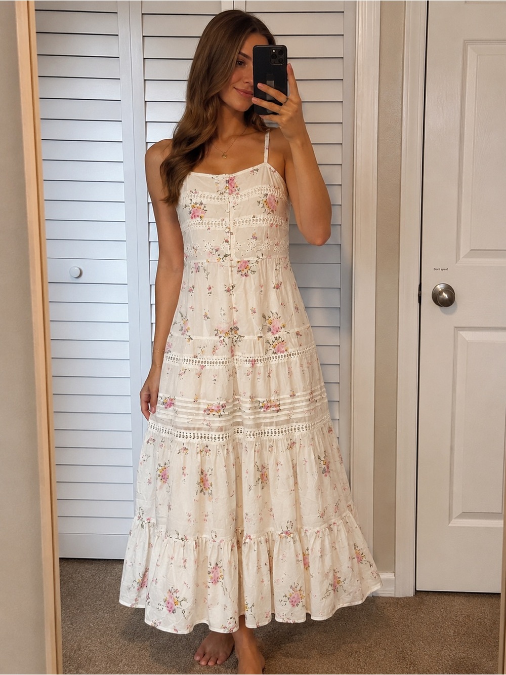 Universal Thread Floral Eyelet Cotton Midi Dress XS Cottagecore Prairie Boho